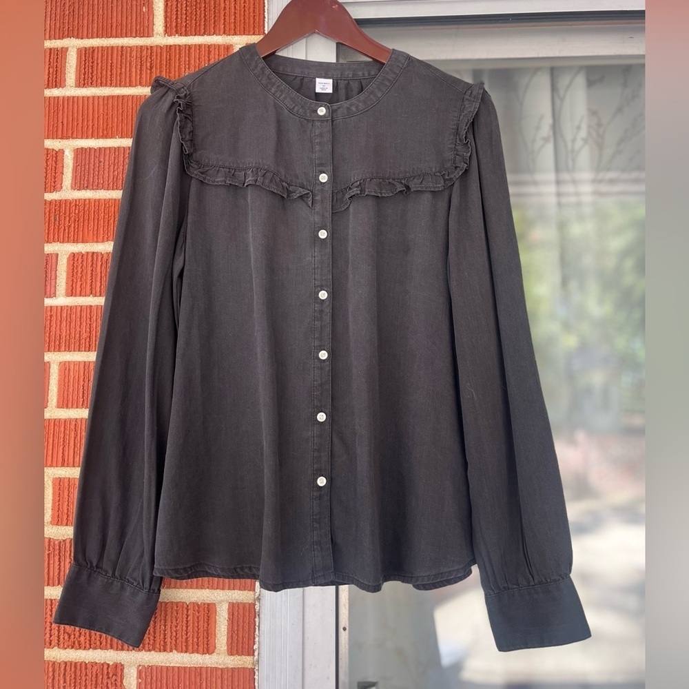 NWOT Black Band Collar Button Down Shirt